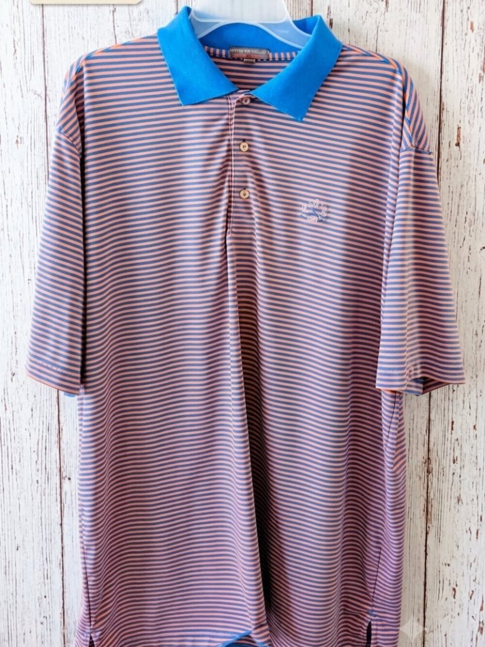 Peter Millar Summer Comfort XL Orange/Blue Striped Polo Shirt